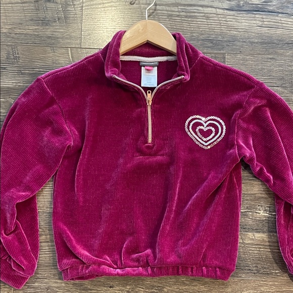 Vince Camuto Girls Magenta Velour Sweatshirt with Sequin Hearts Size 12 - Picture 7 of 9